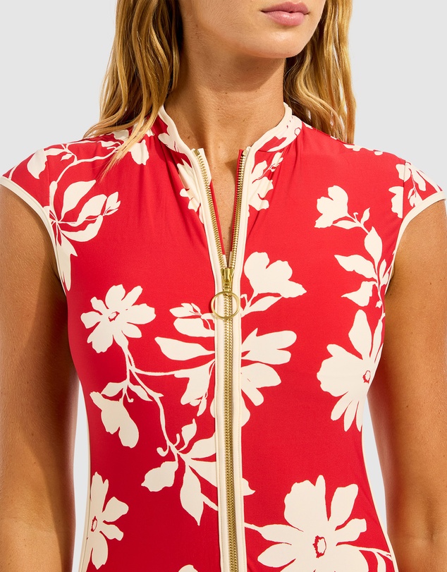 Seafolly - Mayflower Cap Sleeve Zip Front One Piece Swimsuit