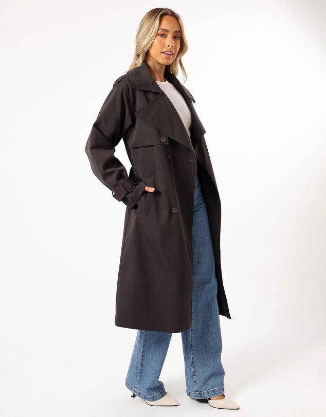 Petal & Pup - Billy Button Front Trench Coat - Charcoal