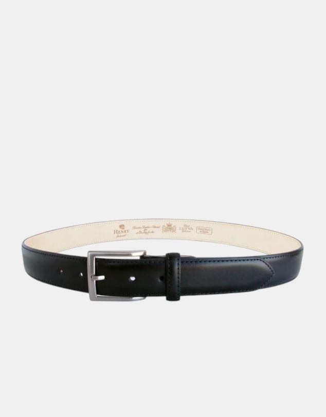 Henry Bucks - HENRY SARTORIAL x LEYVA Calf Leather Belt BLACK