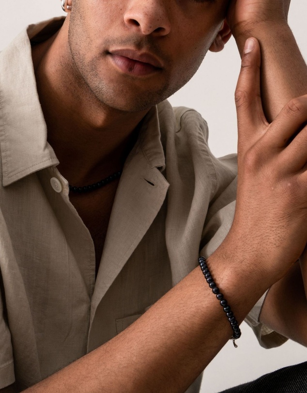 Dower & Hall - Men's Black Pearl Bracelet In Sterling Silver