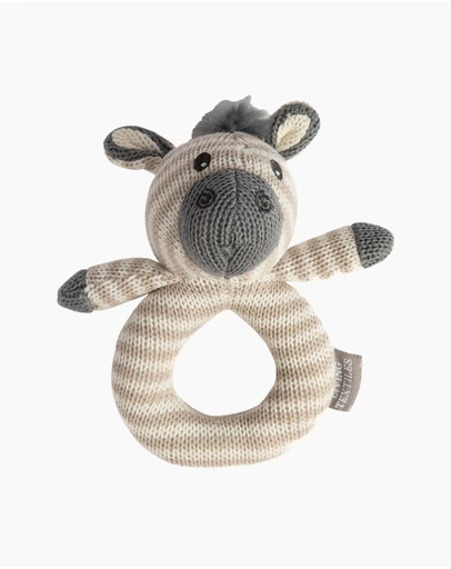 Living Textiles - Knitted Ring Rattle - Zac the Zebra