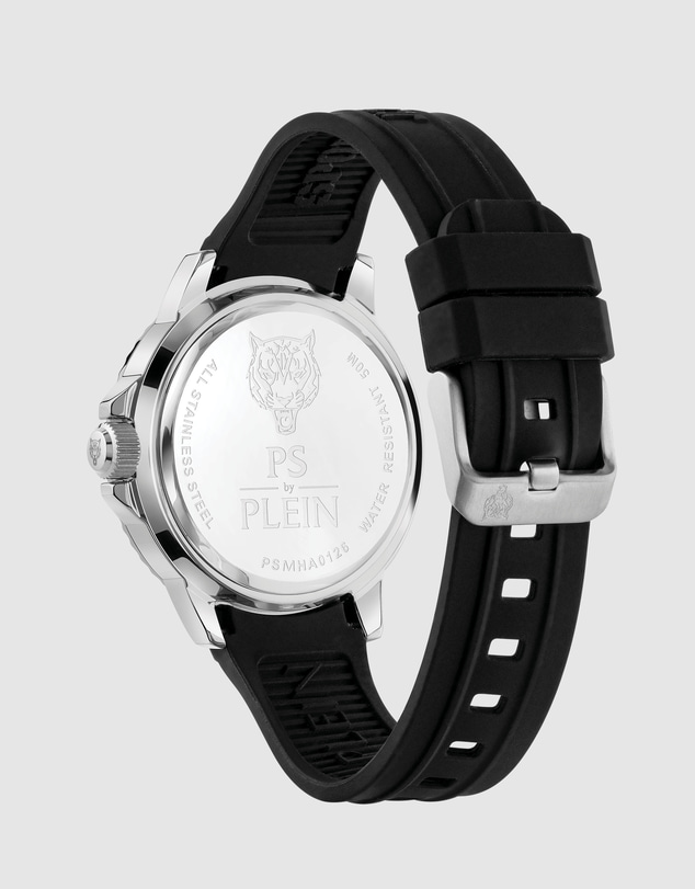 Plein Sport - Plein Sport Chrome Surfer 43mm Black Dial Black Silicone Strap Watch