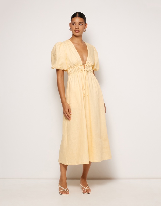 AERE - Aster Tie Front Linen Midi Dress