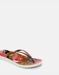Vionic - Noosa Print Toe Post Sandal - Red Tropical Bronze