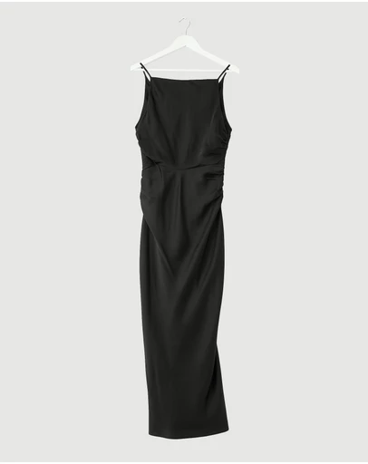 Revibe - Repaired Shona Joy Luxe Ruched Straight Neck Midi Dress - AU 12