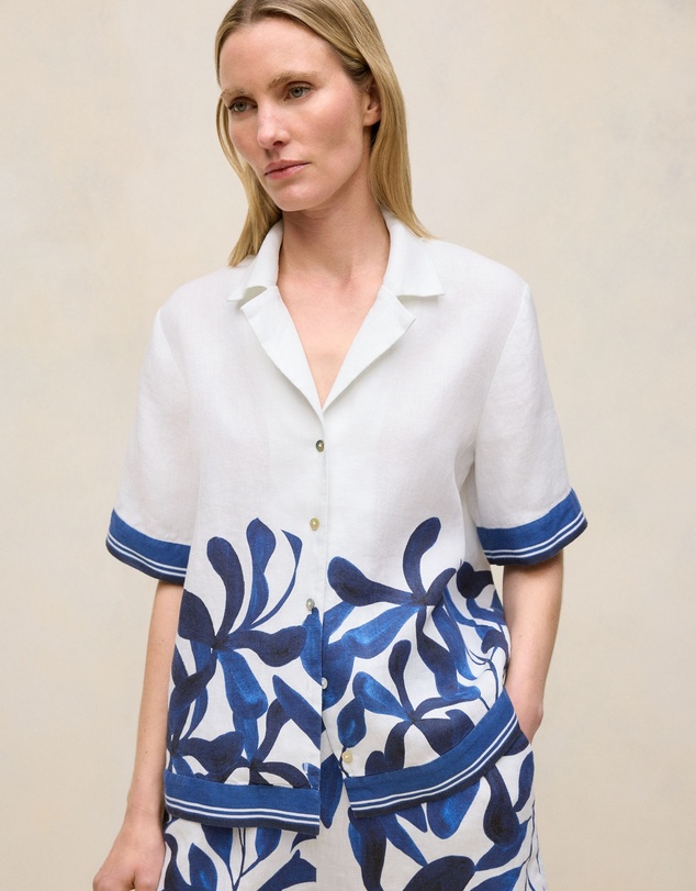 Trenery - Marea Border Stripe Linen Shirt in White