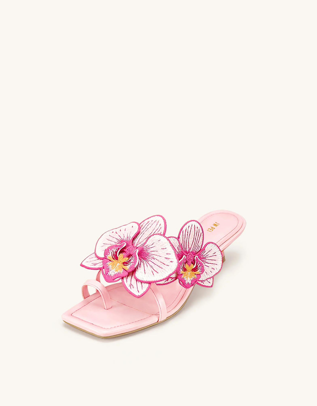 JW PEI - Serena Orchid Embroidered Toe Ring Heeled Sandals