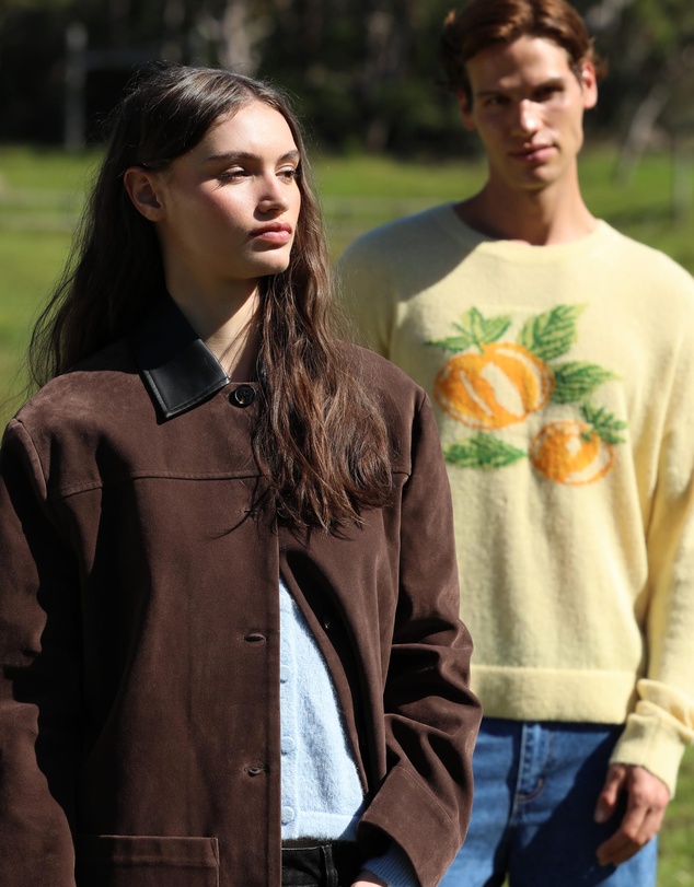 AERE - Contrast Collar Suede Look Jacket