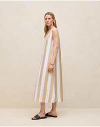 Trenery - Cabana Stripe V Neck Sleeveless Dress in Sand