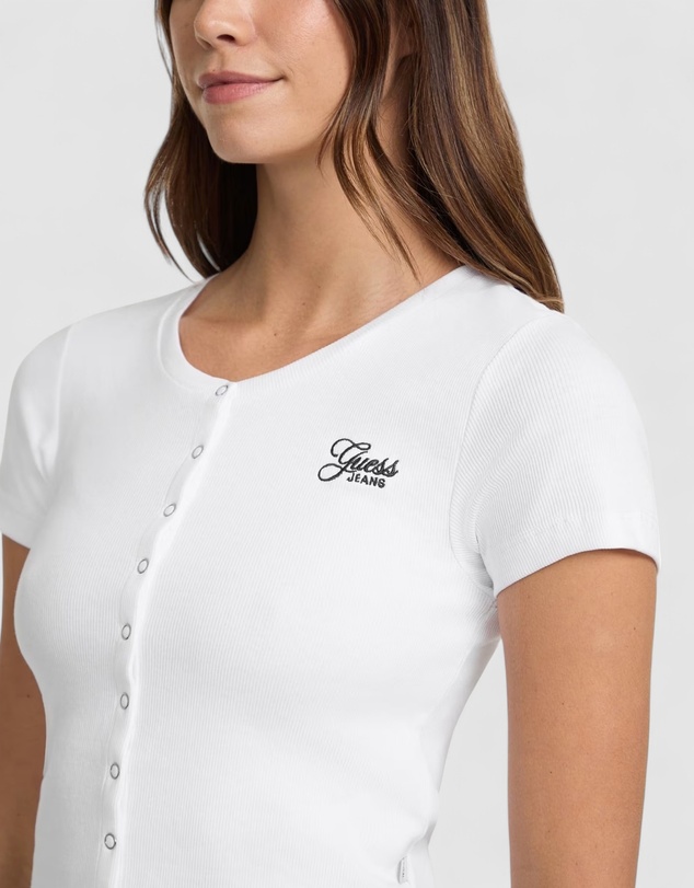 GUESS Jeans - GUESS JEANS Short Sleeve Snap Embroidered Slim Top