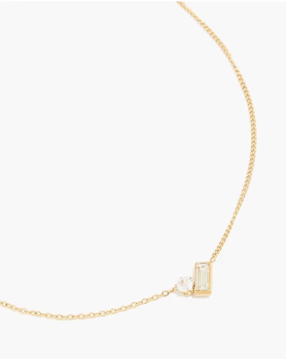 Lovisa - Waterproof Gold Plated Stainless Steel Cubic Zirconia Baguette & Round Pendant Necklace