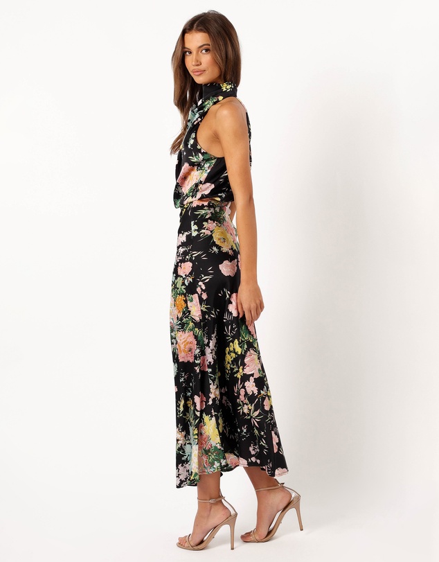 Petal & Pup - Anabelle Halter Neck Midi Dress - Black Floral