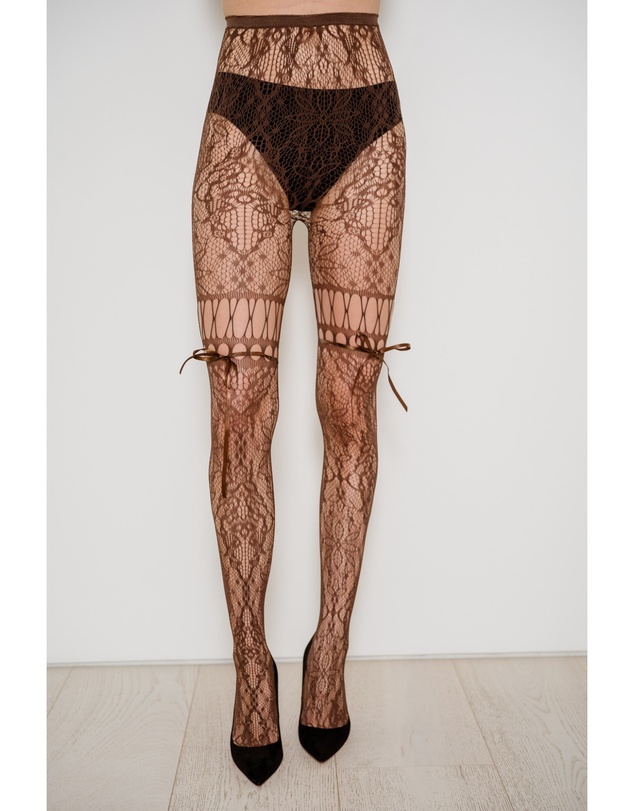 High Heel Jungle - Chevonne Lace And Satin Fishnet Tights