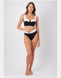 UNE PIECE - Textured High-Cut High-Waisted Bikini Bottom
