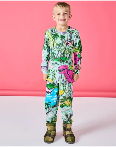 Kip&Co - Jurassic Kids Organic Cotton Long Sleeve Top Pants Pyjama - Kids-Teens