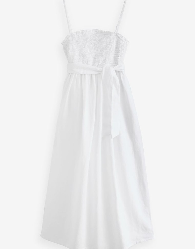 NEXT - Shirred Premium 100% Linen Summer Midi Dress