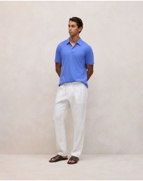Trenery - Linen Cotton Jersey Polo in Vivid Blue