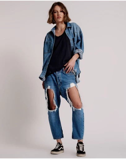 ONE TEASPOON - Bay Blue Kingpins Cropped Boyfriend Jeans