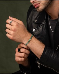 Nialaya Jewellery - Men's Bracelet with Marbled Green and Silver Miyuki Tila Beads