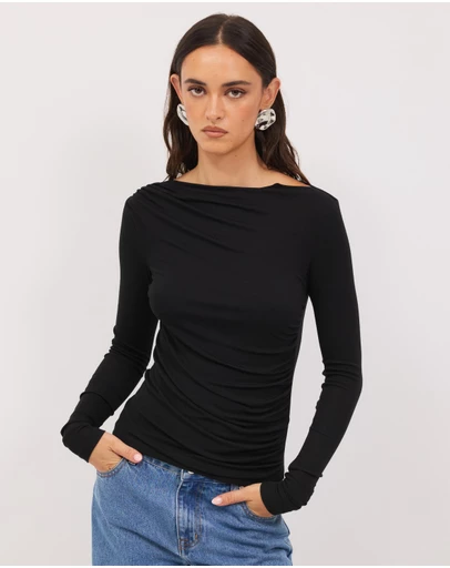 Calli - Mia Draped Long Sleeve Jersey Top