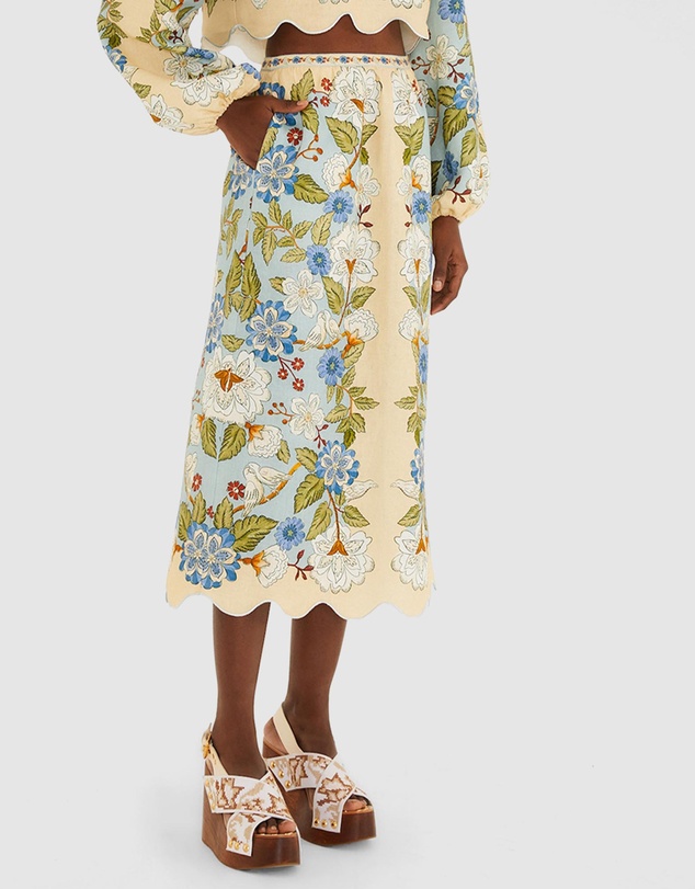 Farm Rio - Garden Scarf Blue Midi Skirt