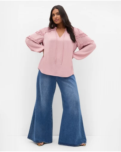 City Chic - Plus size Drama Queen Long Sleeve Shirt - dusty pink
