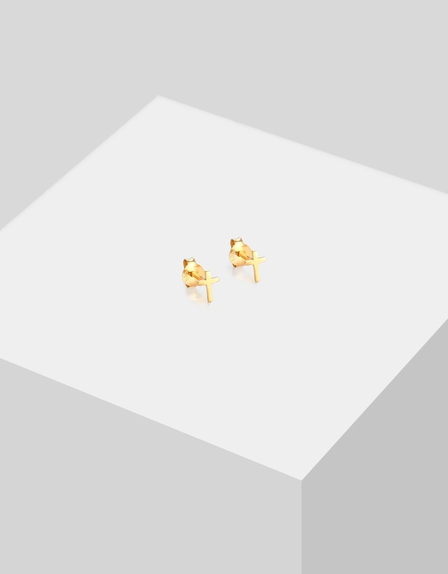 Elli Jewelry - Kids - Cross Kids Stud Earrings in Gold-Plated 925 Silver