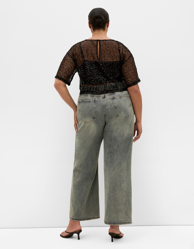 City Chic - Plus size Stardust Sequin Crop Top - black