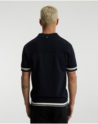 Calibre - Striped Trim Textured Knit Polo Navy
