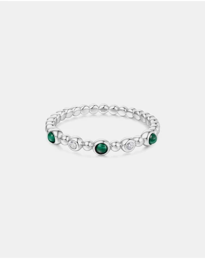 Ania Haie - Silver Bezel Malachite Beaded Ring