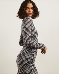 Atmos&Here - Ada Check Printed Mesh Long Sleeve Dress