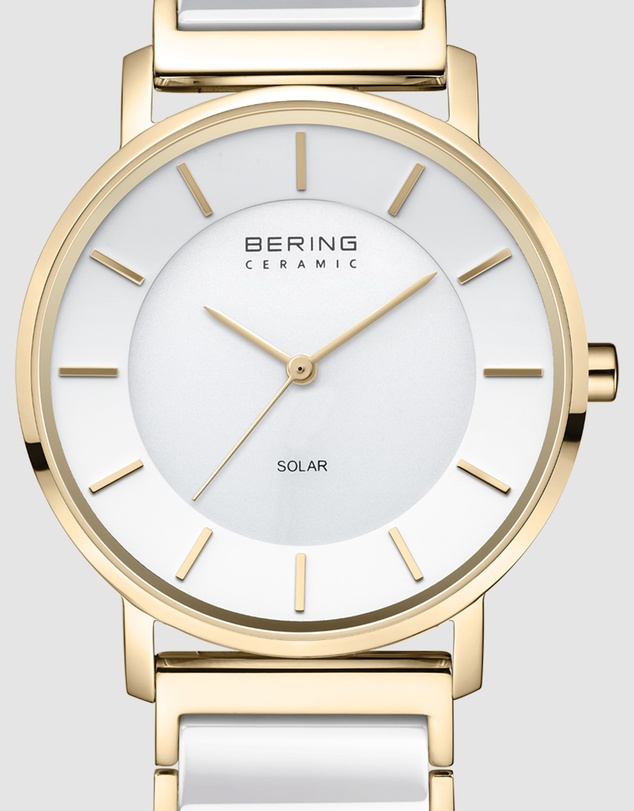 Bering - Bering Solar 41mm White Dial Two Tone Ceramic Strap Watch