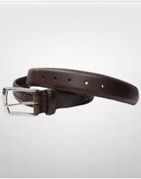 DENTS - Woven Leather Belt with Satin Nickel Buckle