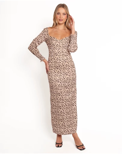Petal & Pup - Gisella Long Sleeve Midi - Brown Floral