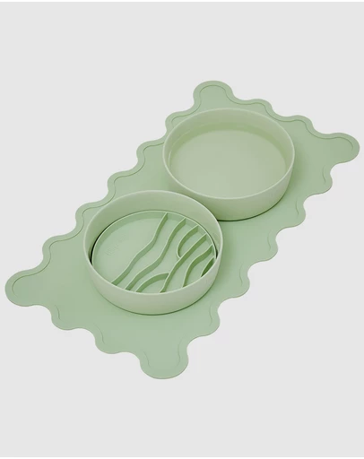 Lilly + Dash - Cat Eat and Drink Set – 2 Bowls + Lick Insert + Wave Placemat