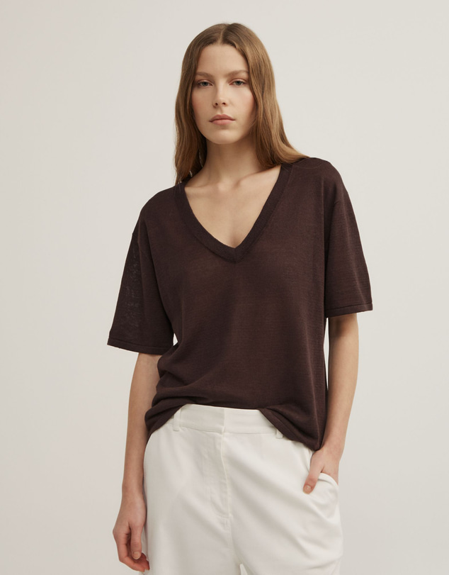 Witchery - Linen V-neck Knit T-shirt