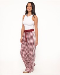 Petal & Pup - Lawson Track Pants - Burgundy Gingham