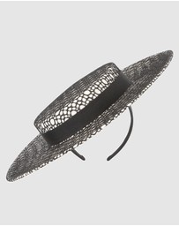 Max Alexander - White & Black lace-covered Boater Hat