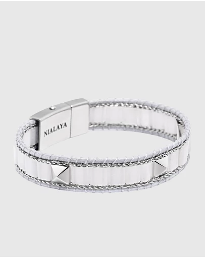 Nialaya Jewellery - White Jade Stud Bracelet
