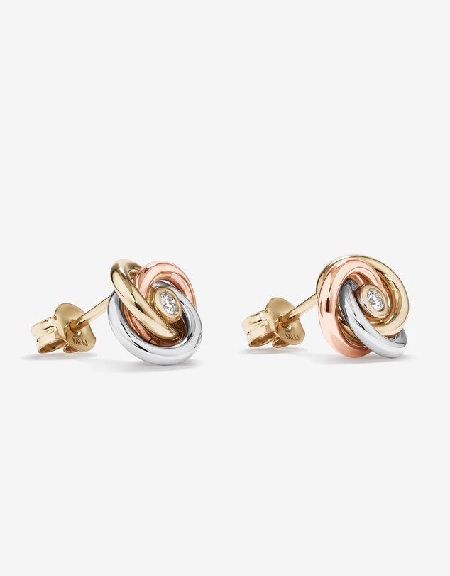 Michael Hill - Diamond Accent Tri Tone Knot Stud Earrings in 10kt Yellow, Rose and White Gold