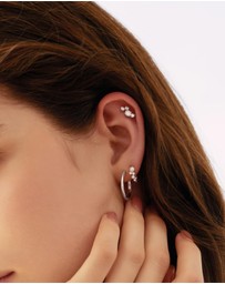 Ania Haie - Ania Haie Silver Shell Pearl Cluster Huggie Hoop Earrings