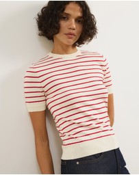 Atmos&Here - Short Sleeve Fine Knit Stripe Top