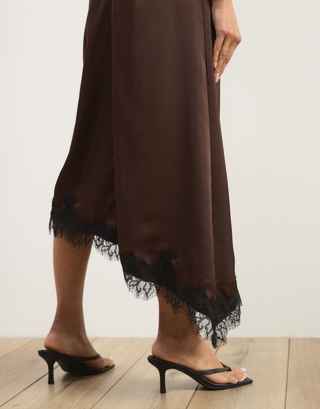 Atmos&Here - Quinn Satin Midi Dress With Lace Trim