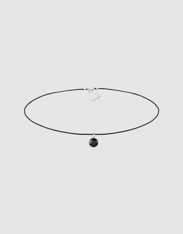 Elli Jewelry - Black Crystal Nylon Choker Necklace in 925 Silver