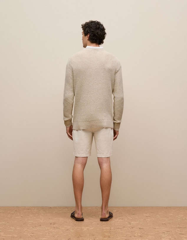 Trenery - Linen Cotton Texture Knit Crew in Flax