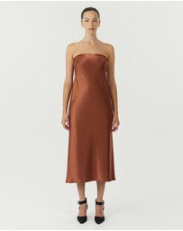 Third Form - Satin Tie Back Strapless Midi Dress