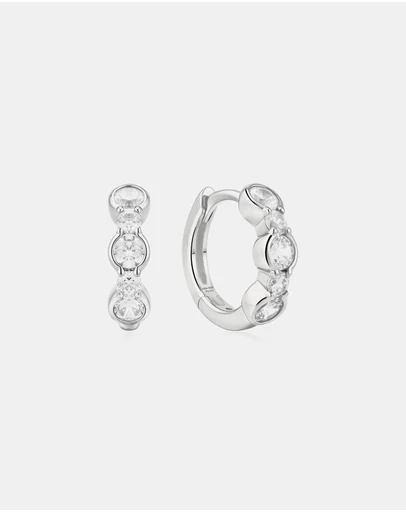 Ania Haie - Silver Alternating Half-Bezel Huggie Hoop Earrings