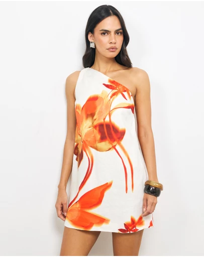 AERE - Ilaria Linen One Shoulder Mini Dress