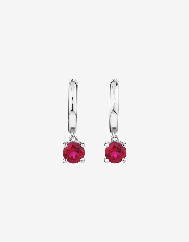 Michael Hill - Round Cut Red Created Ruby Gemstone Hoop Earrings and Pendant Necklace Set in Sterling Silver