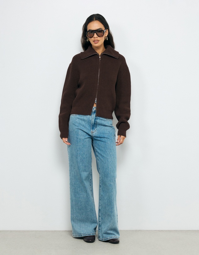 AERE - Clea Organic Cotton Zip Cardigan